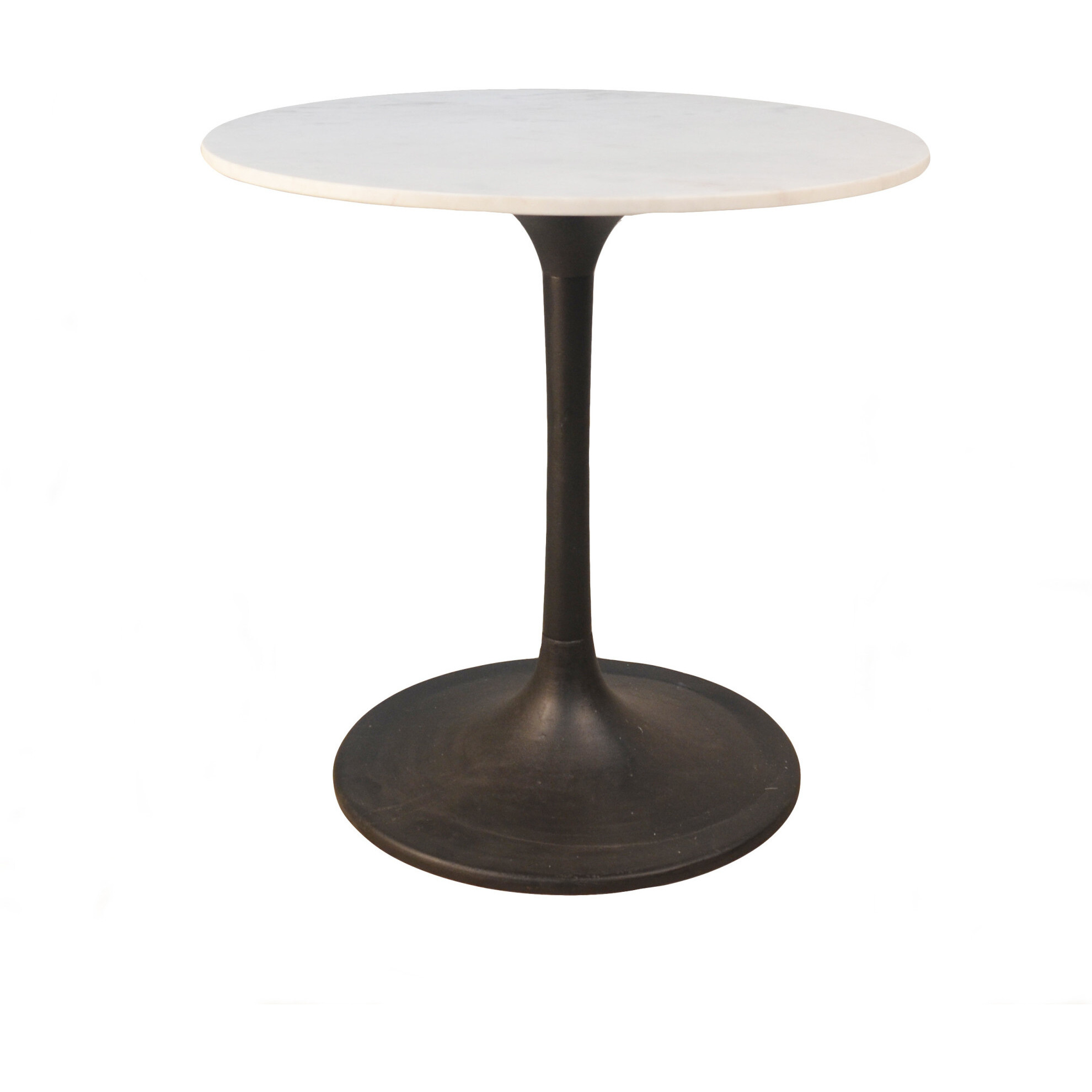30"" White And Black Rounded Marble And Iron Pedestal Base Dining Table