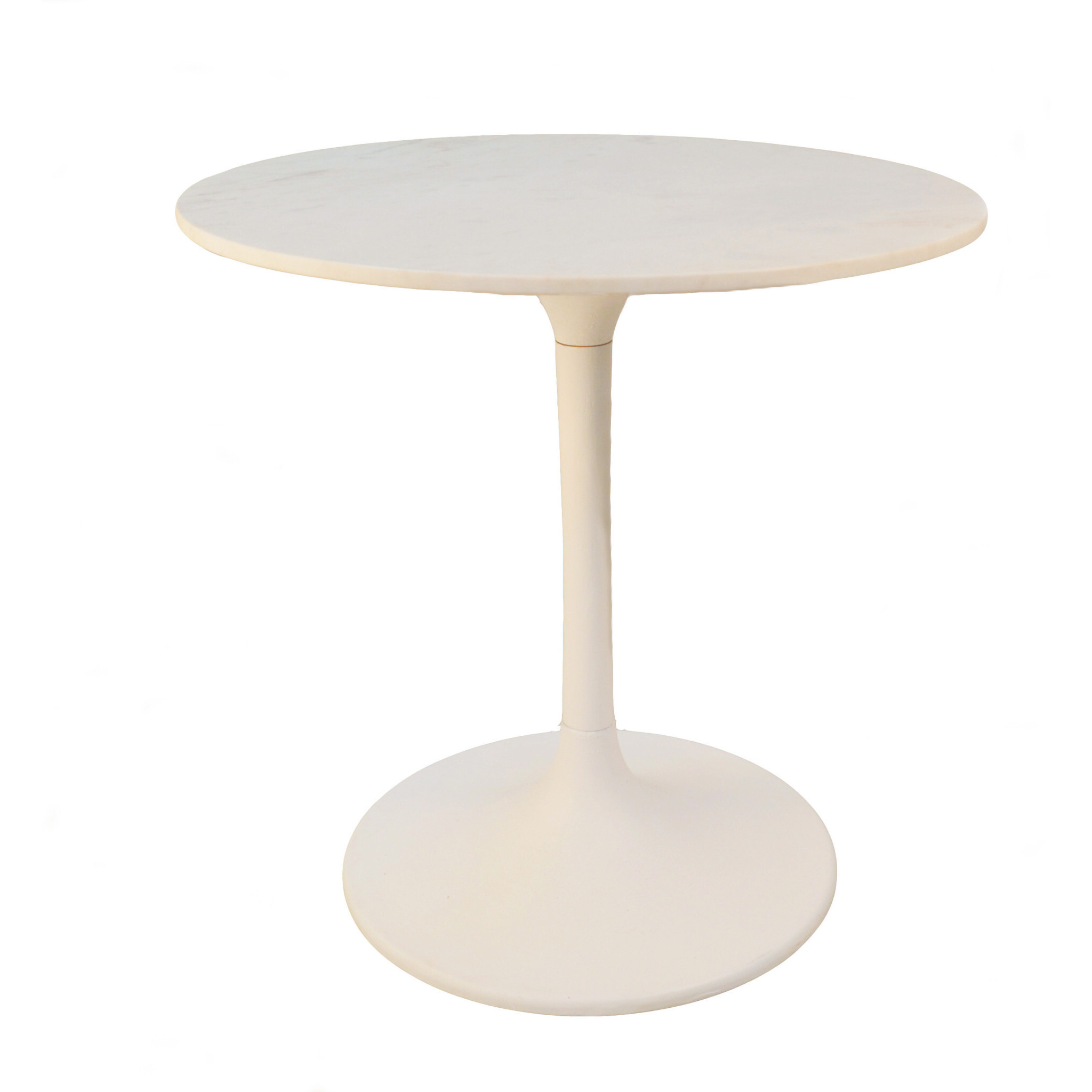 30"" White Rounded Marble And Iron Pedestal Base Dining Table