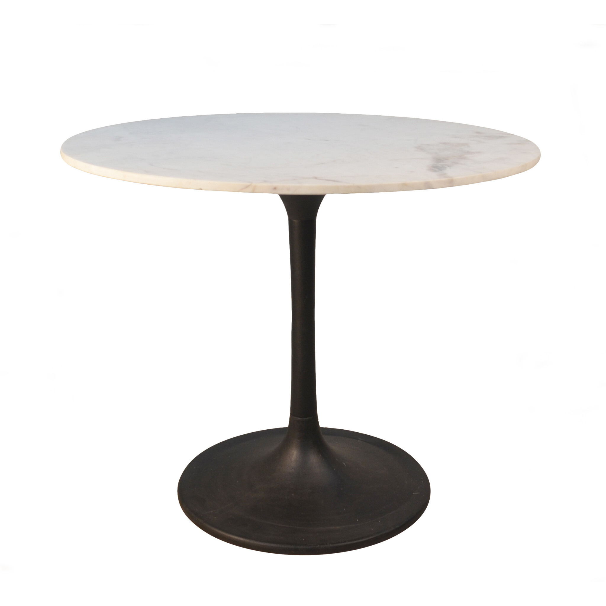 36"" White And Black Rounded Marble And Iron Pedestal Base Dining Table