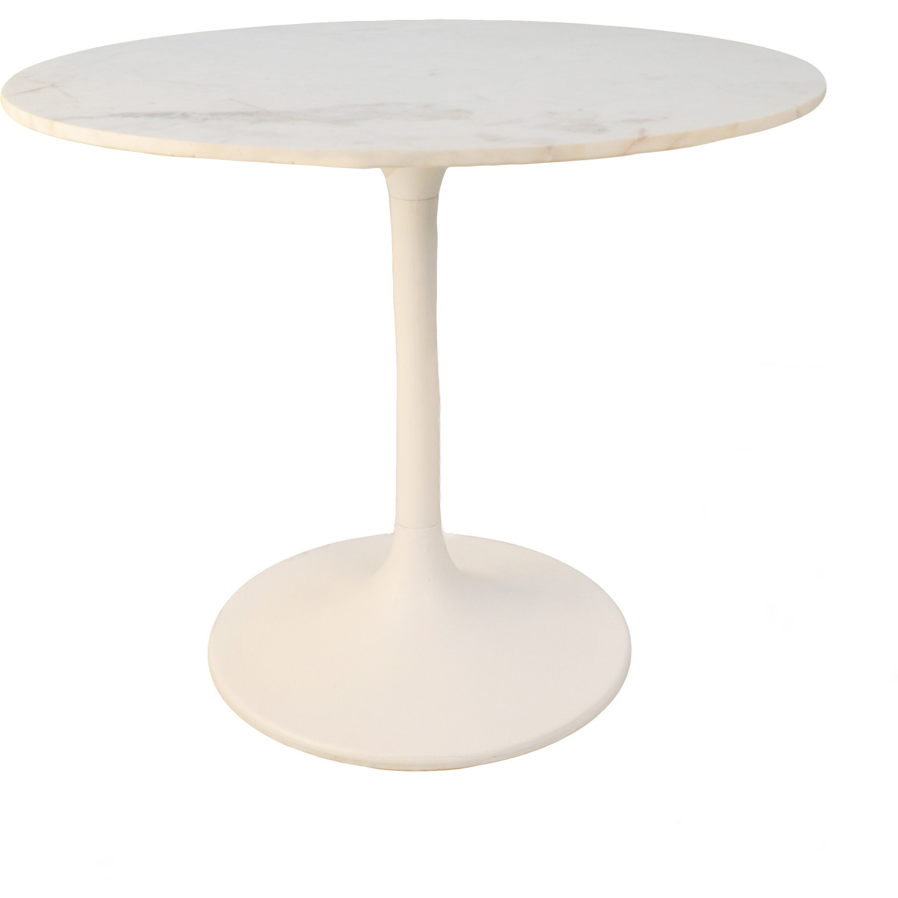 36"" White Rounded Marble And Iron Pedestal Base Dining Table