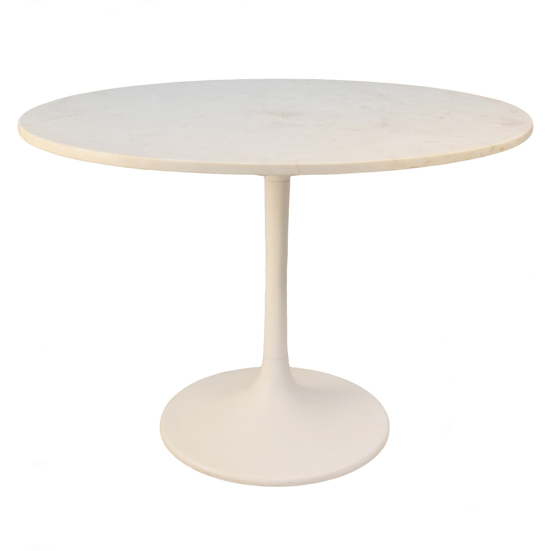 40"" White Rounded Marble And Iron Pedestal Base Dining Table