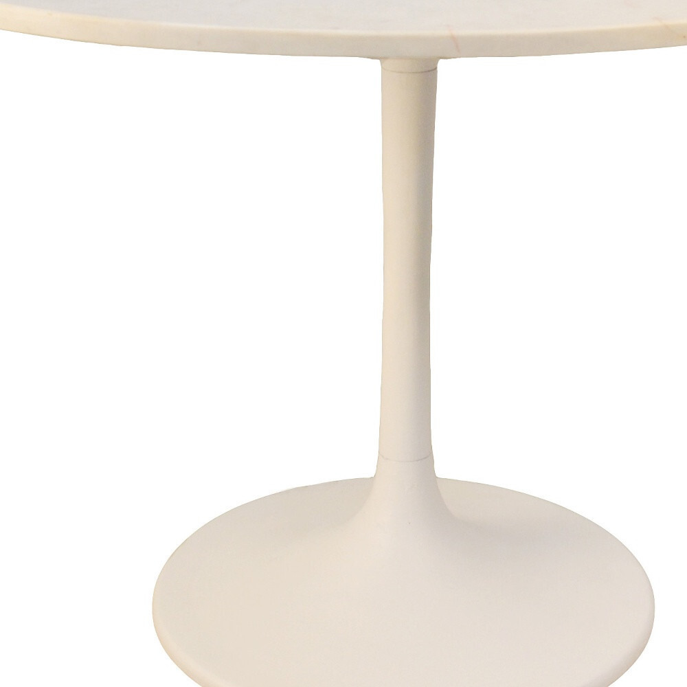 40"" White Rounded Marble And Iron Pedestal Base Dining Table