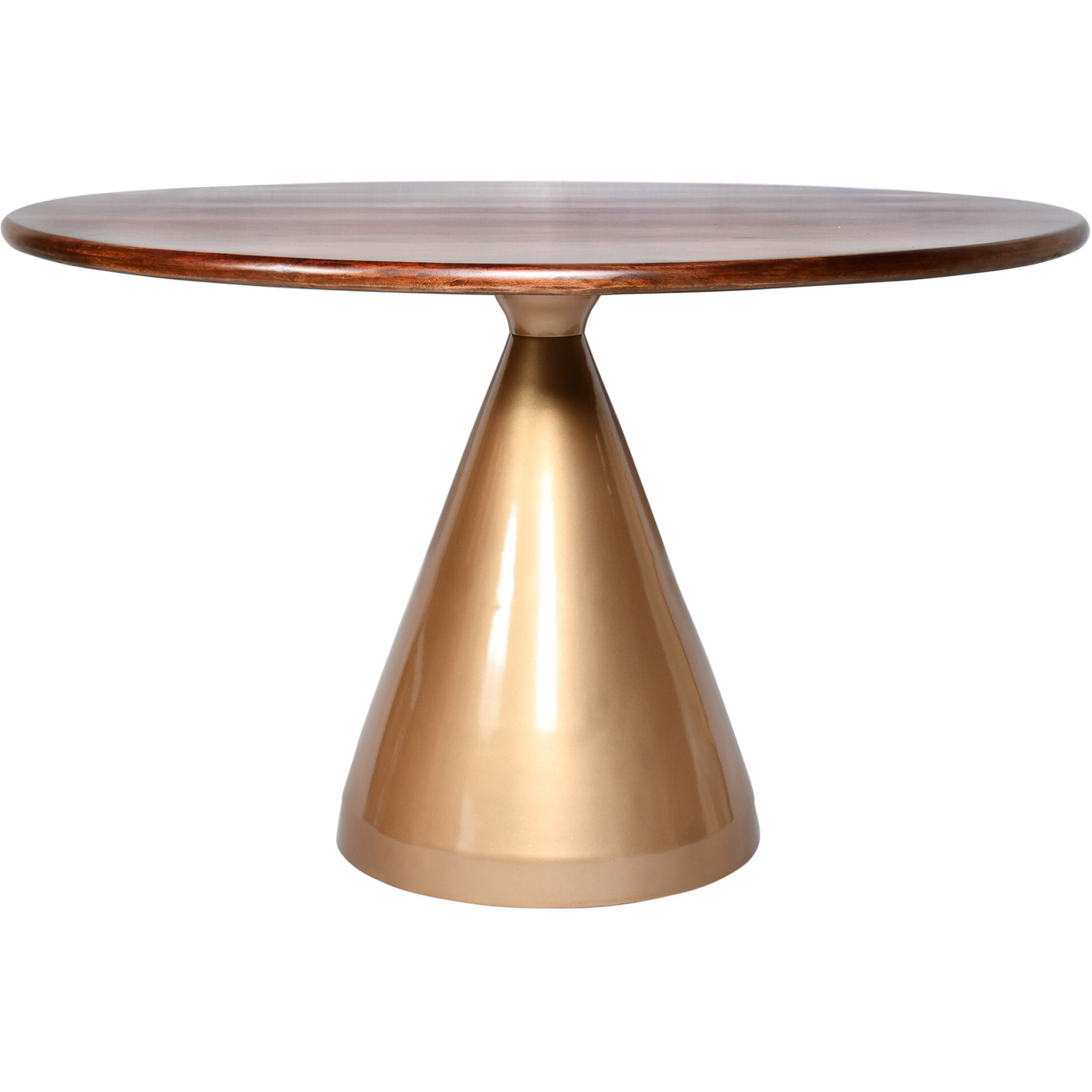 48"" Brown And Gold Rounded Solid Wood And Iron Pedestal Base Dining Table