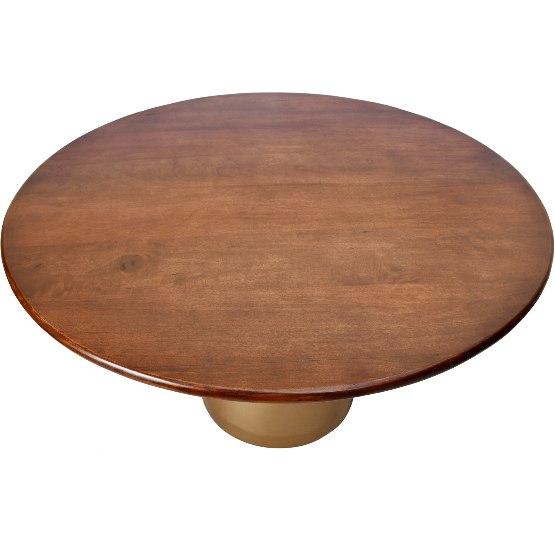 48"" Brown And Gold Rounded Solid Wood And Iron Pedestal Base Dining Table