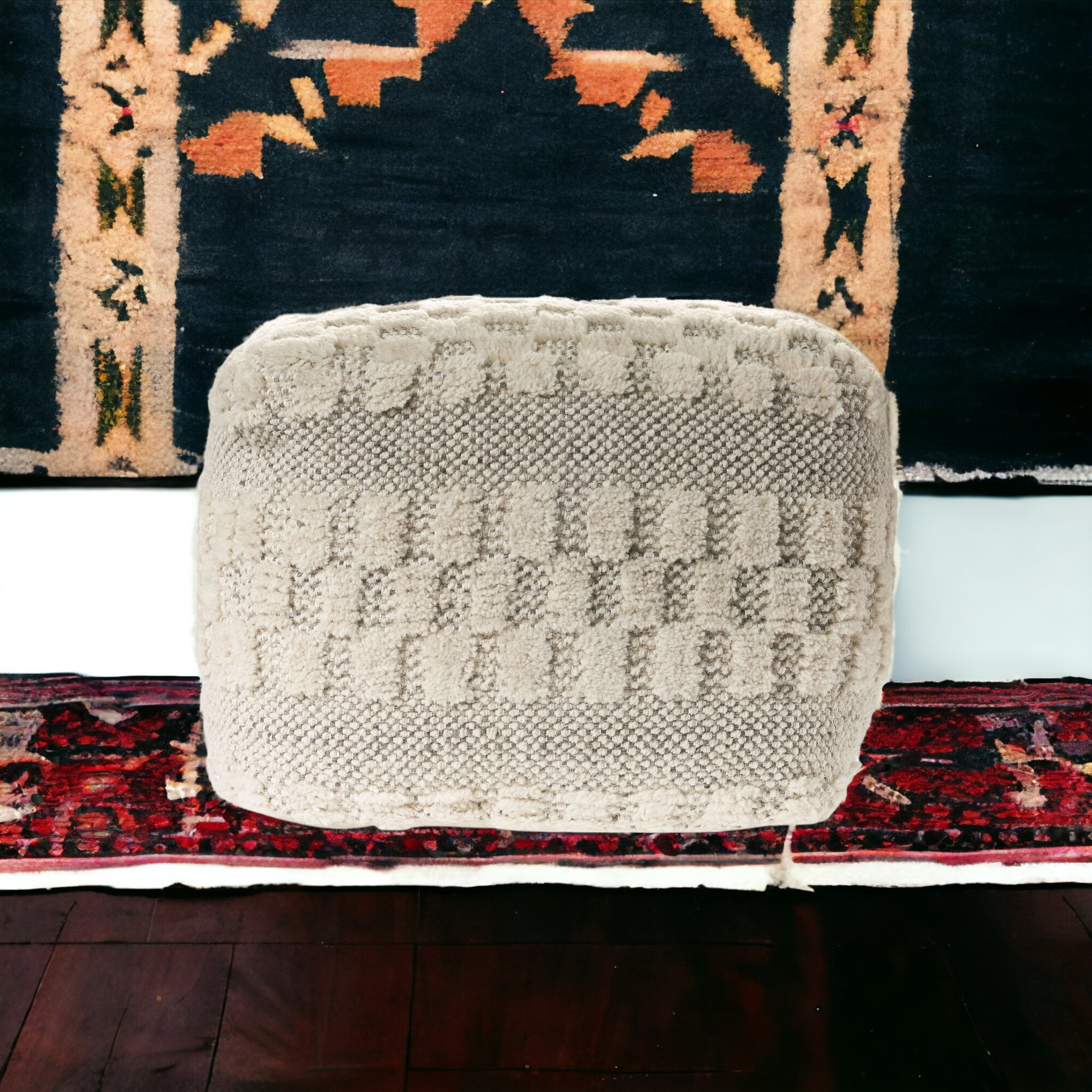 18"" Beige Wool Ottoman
