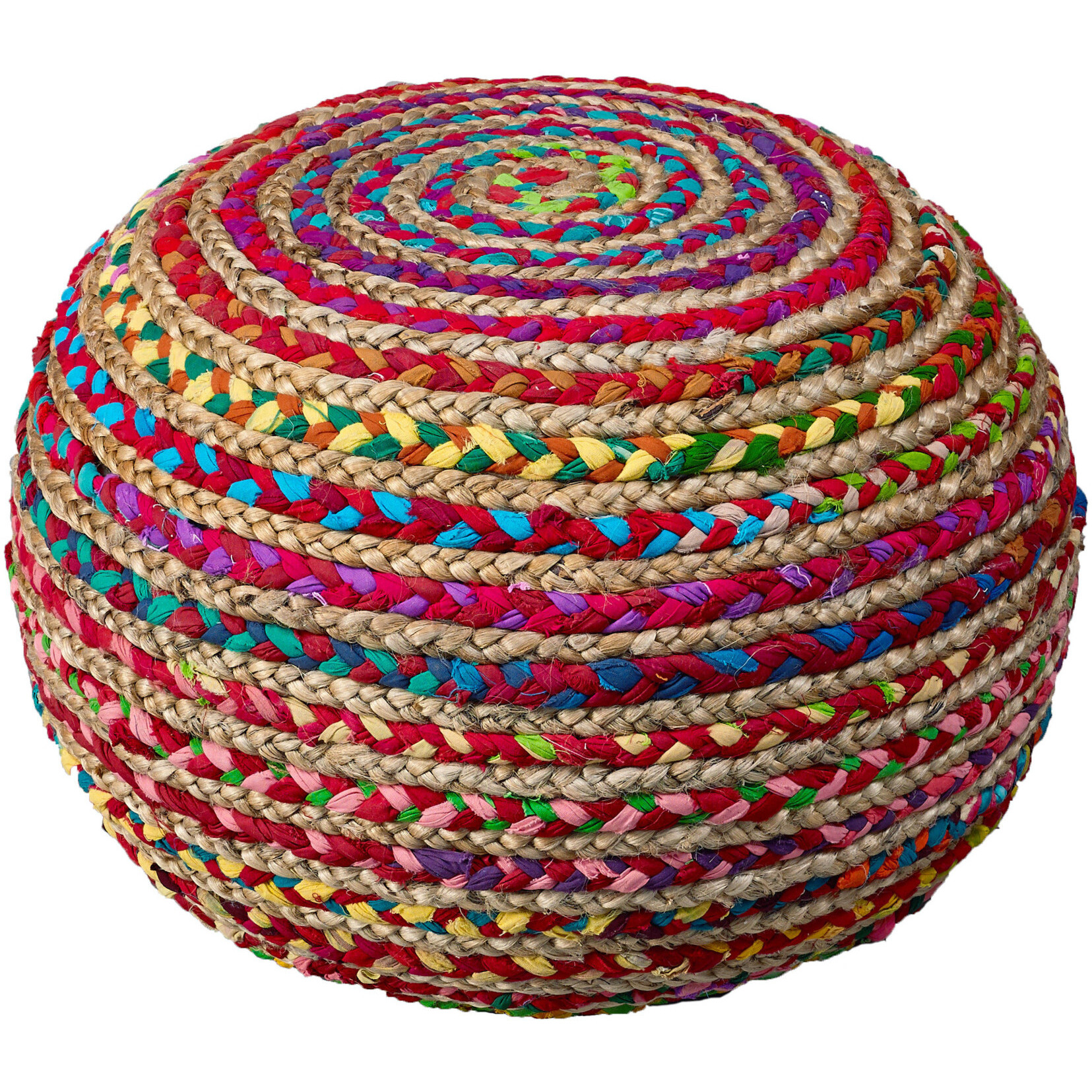 20"" Multicolored Jute Ottoman