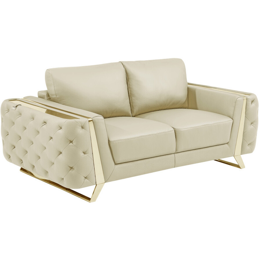 72"" Beige And Gold Genuine Leather Love Seat