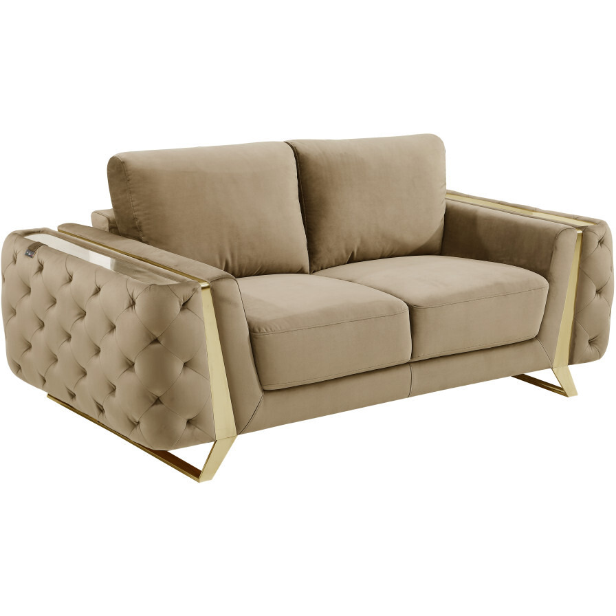 72"" Beige And Gold Velvet Love Seat
