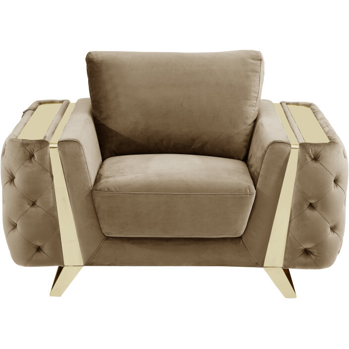 50"" Beige And Gold Velvet Chair Arm Chair
