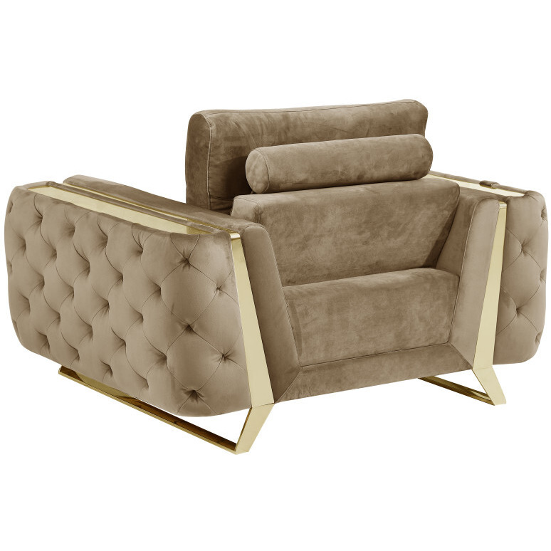 50"" Beige And Gold Velvet Chair Arm Chair