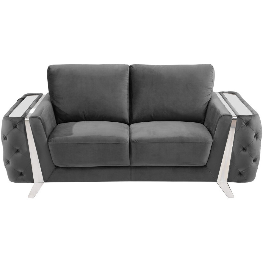72"" Dark Gray And Silver Velvet Love Seat