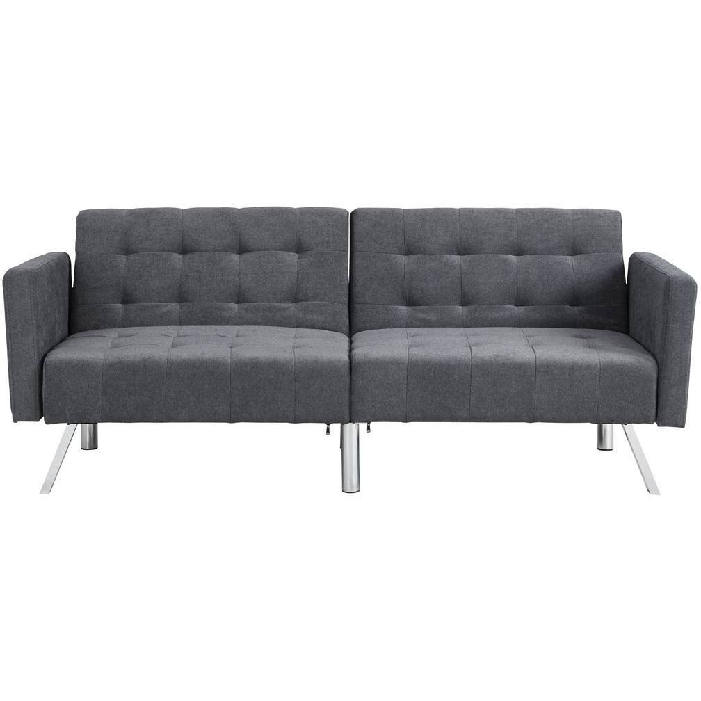 75"" Dark Gray Linen And Silver Sleeper Futon Convertible