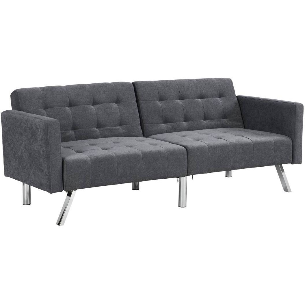 75"" Dark Gray Linen And Silver Sleeper Futon Convertible