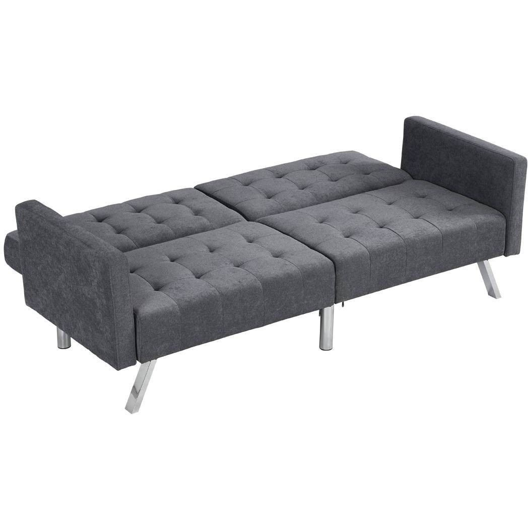 75"" Dark Gray Linen And Silver Sleeper Futon Convertible