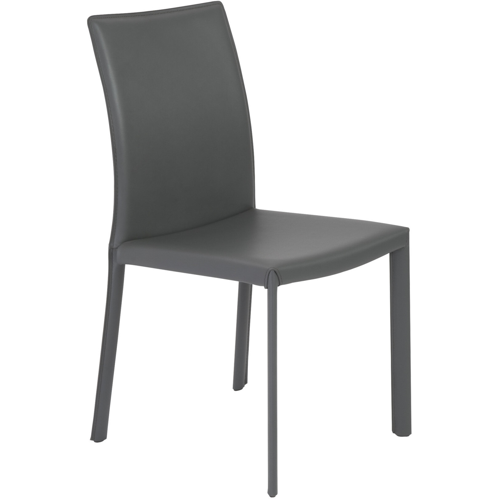 Set Of Two Gray Upholstered Leather Dining Side Chairs