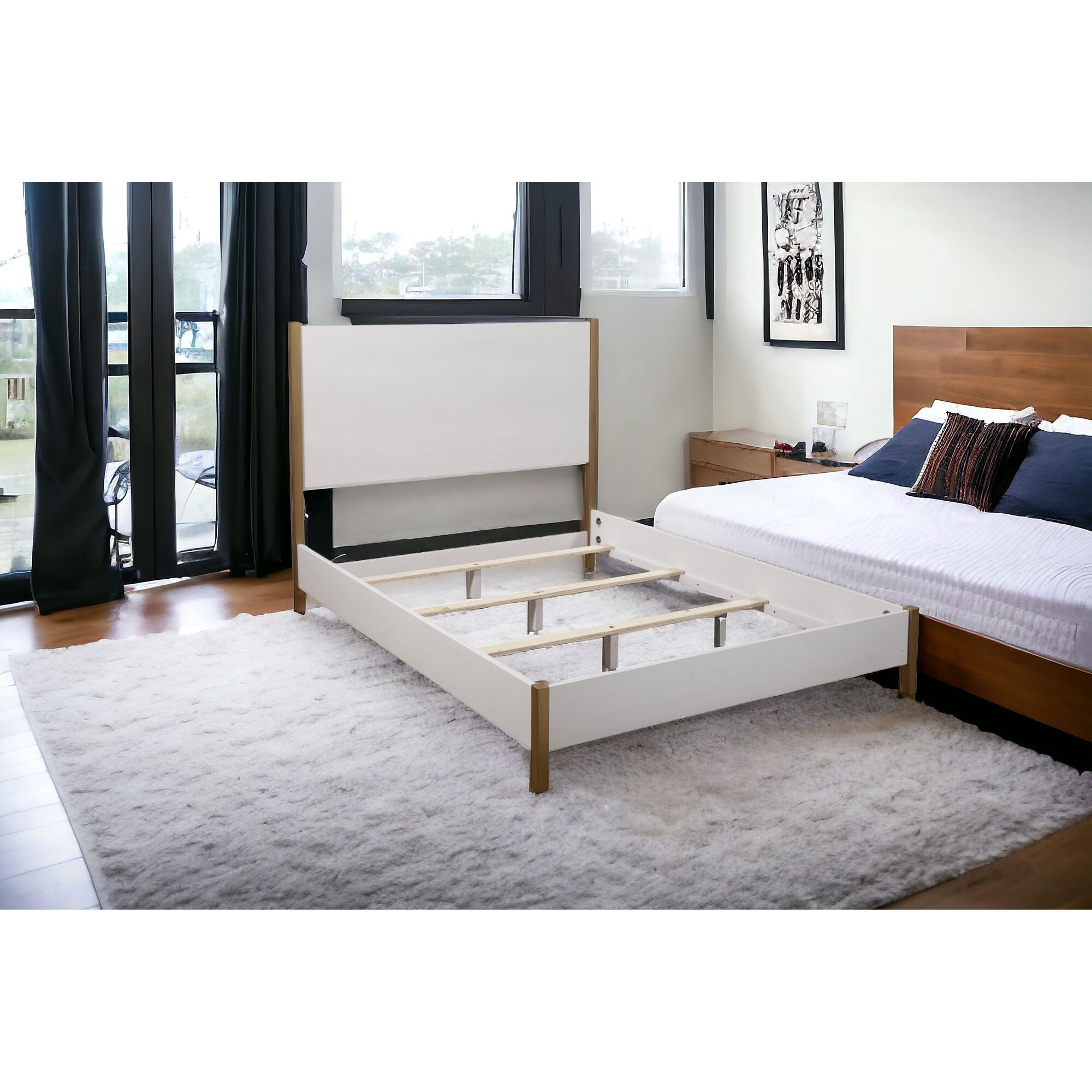 White Solid And Manufactured Wood Queen Bed