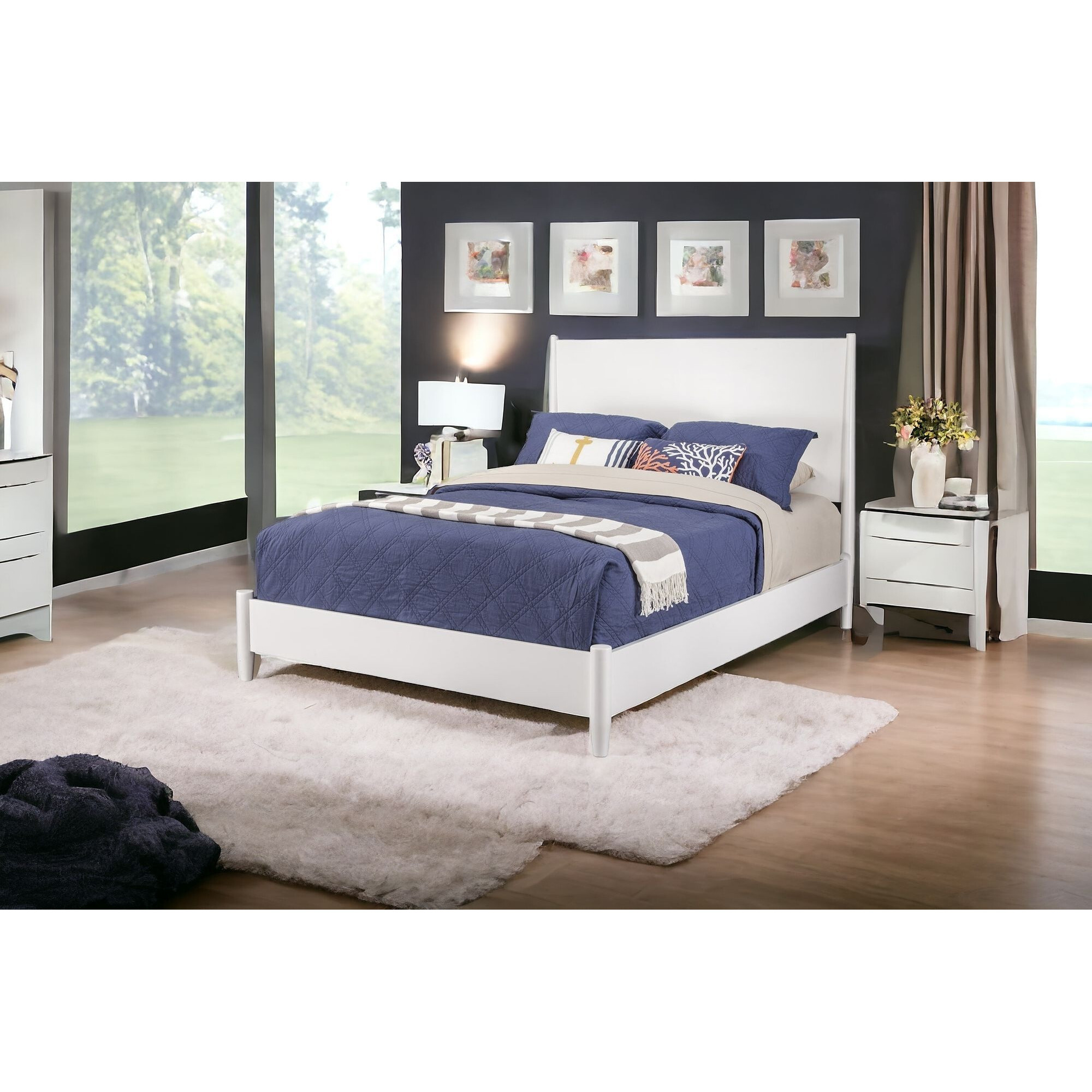White Solid And Manufactured Wood California King Bed