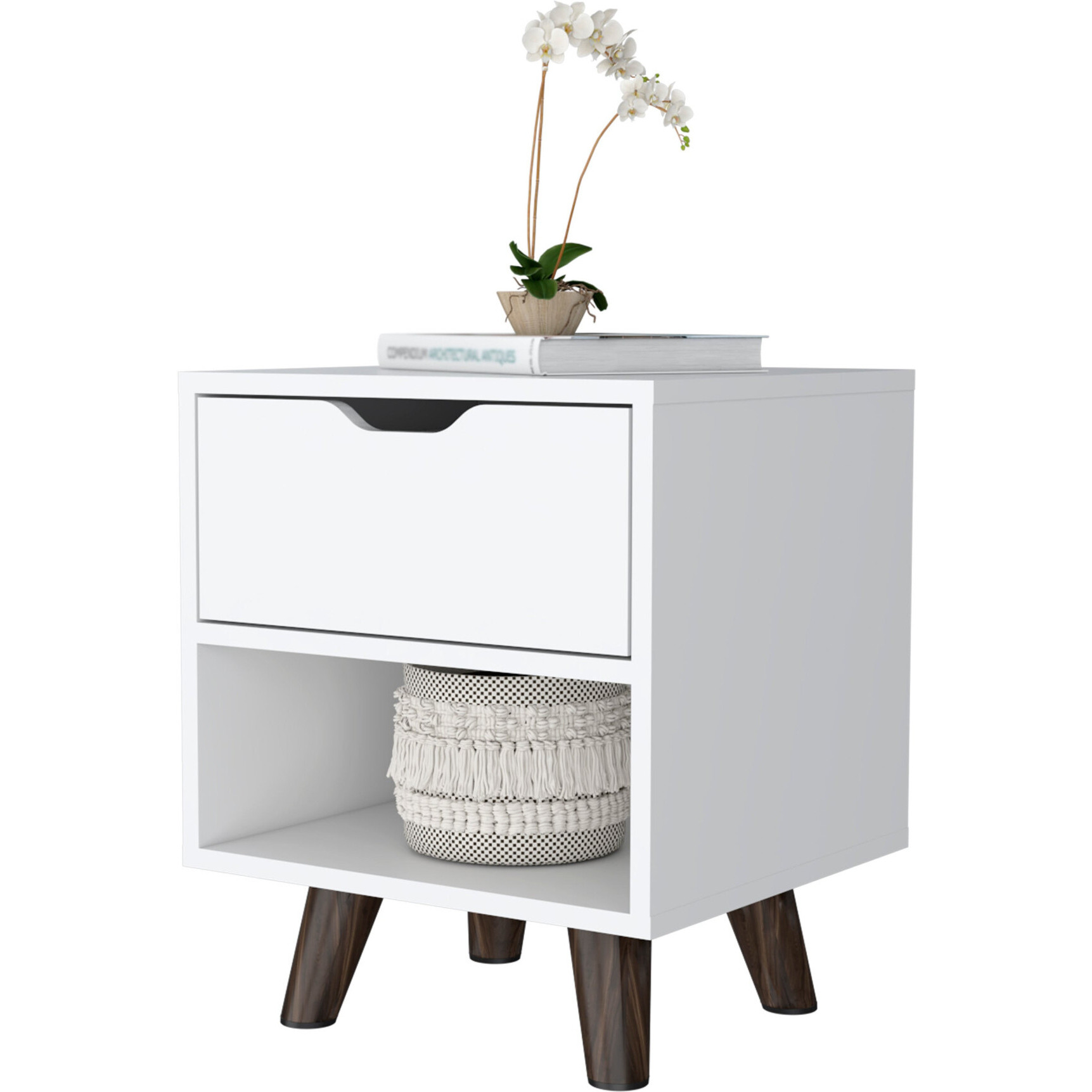 19"" White One Drawer Faux Wood Nightstand