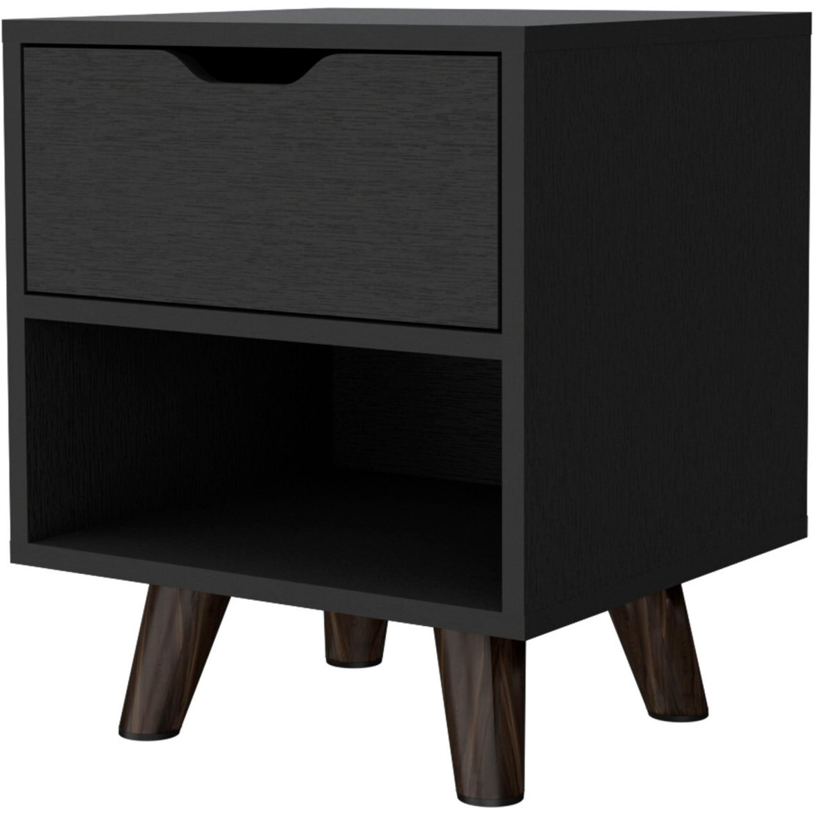 19"" Black One Drawer Faux Wood Nightstand