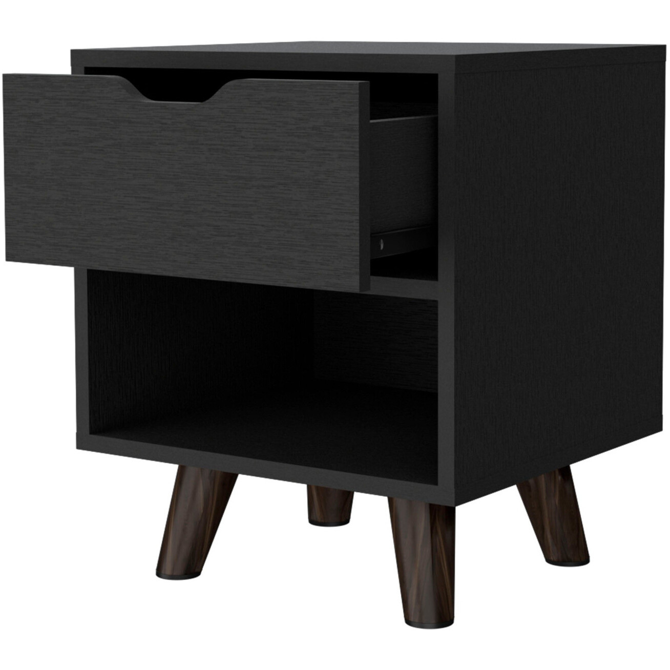 19"" Black One Drawer Faux Wood Nightstand
