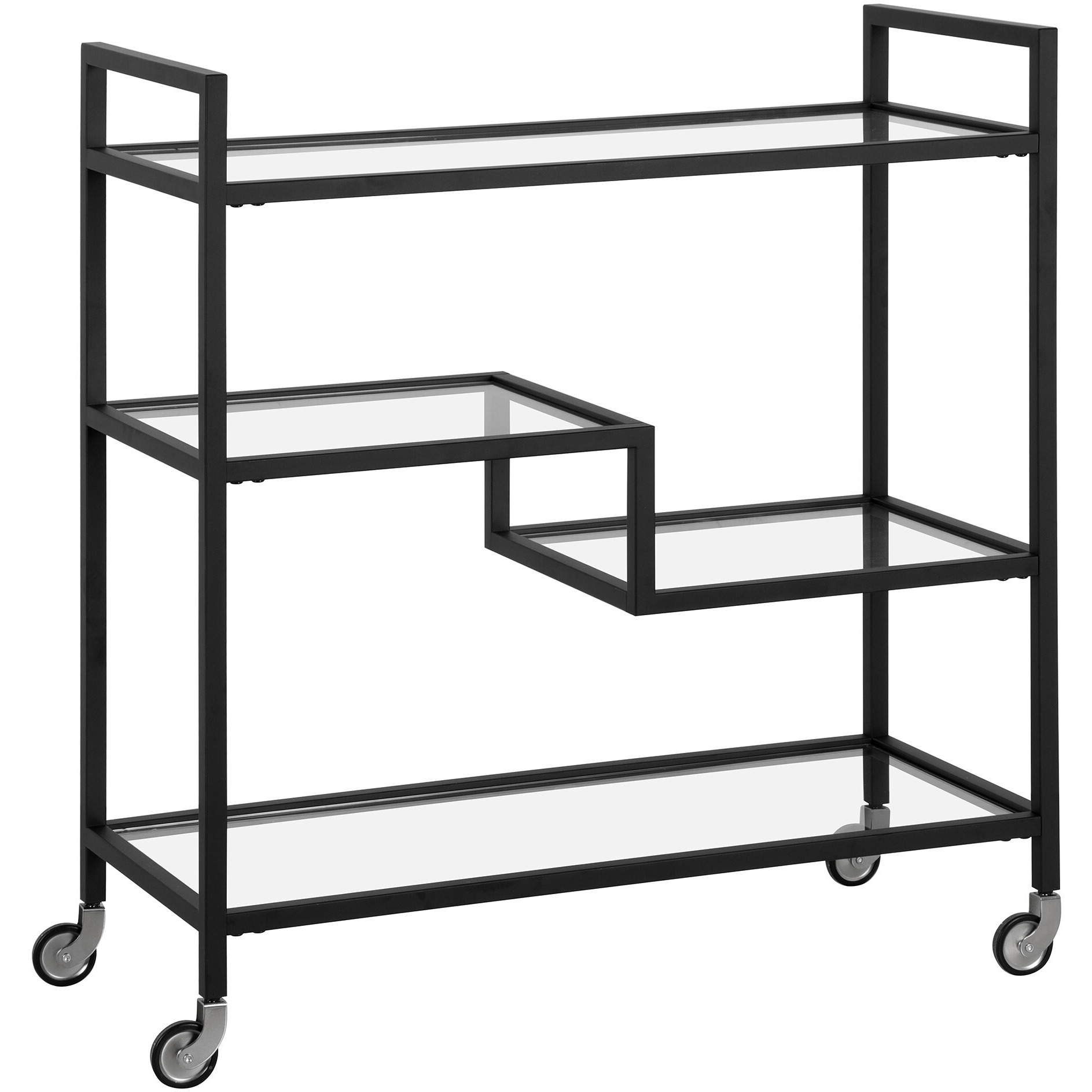 Black Steel And Glass Rolling Bar Cart