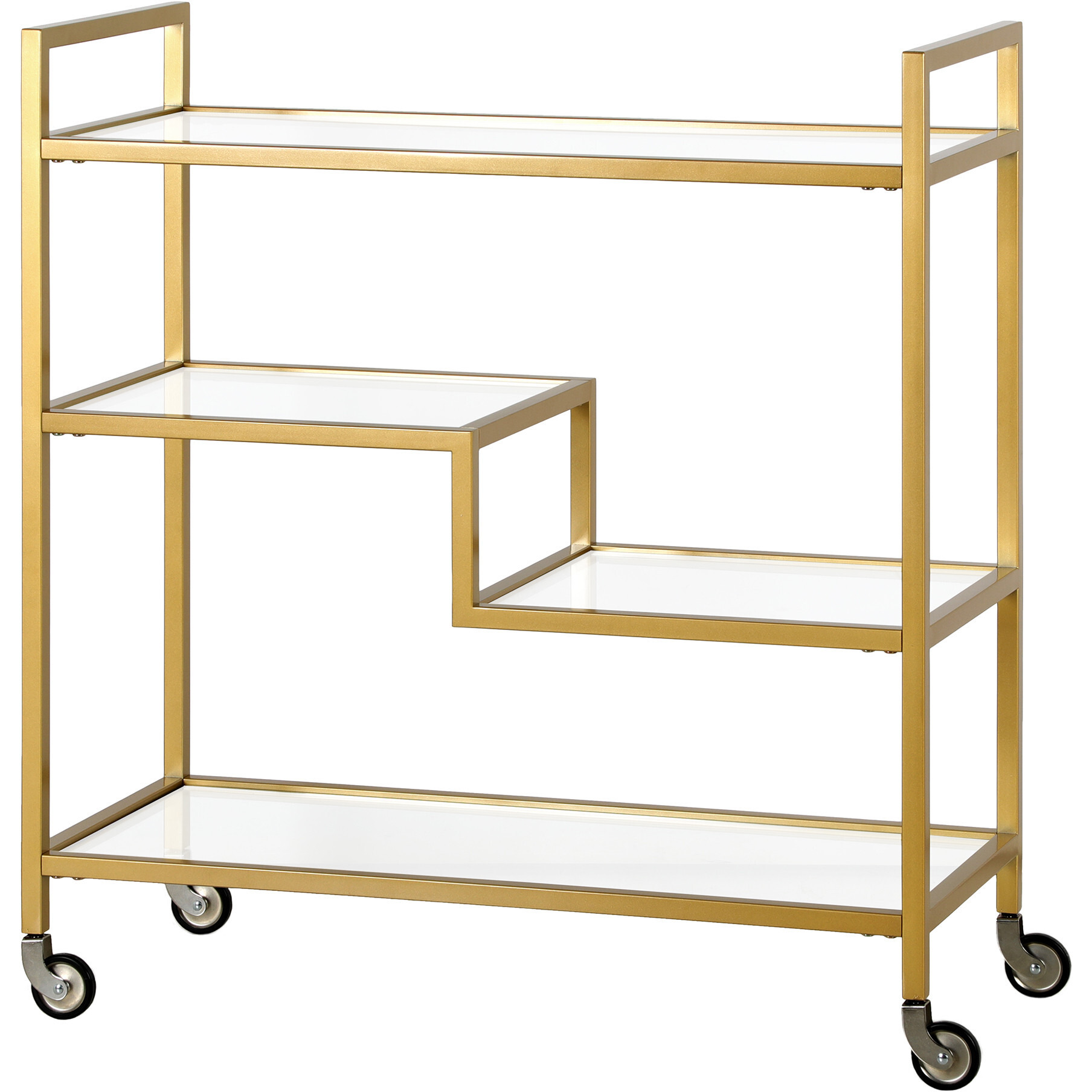 Brass Steel And Glass Rolling Bar Cart