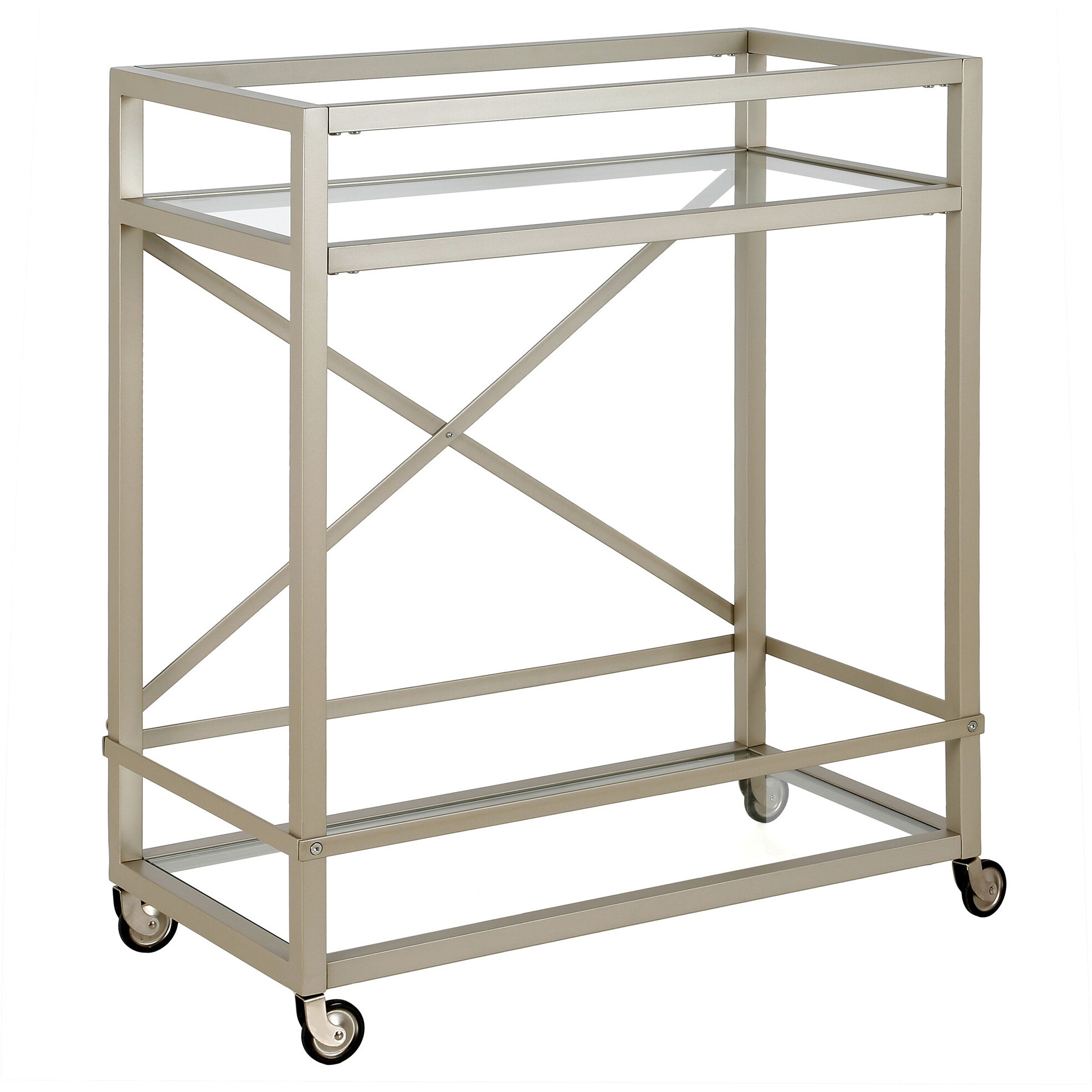 Nickel Steel And Glass Rolling Bar Cart