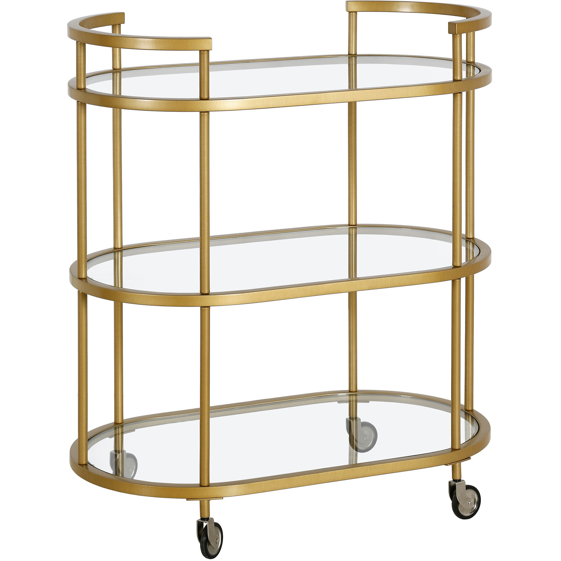 Brass Steel And Glass Oval Rolling Bar Cart