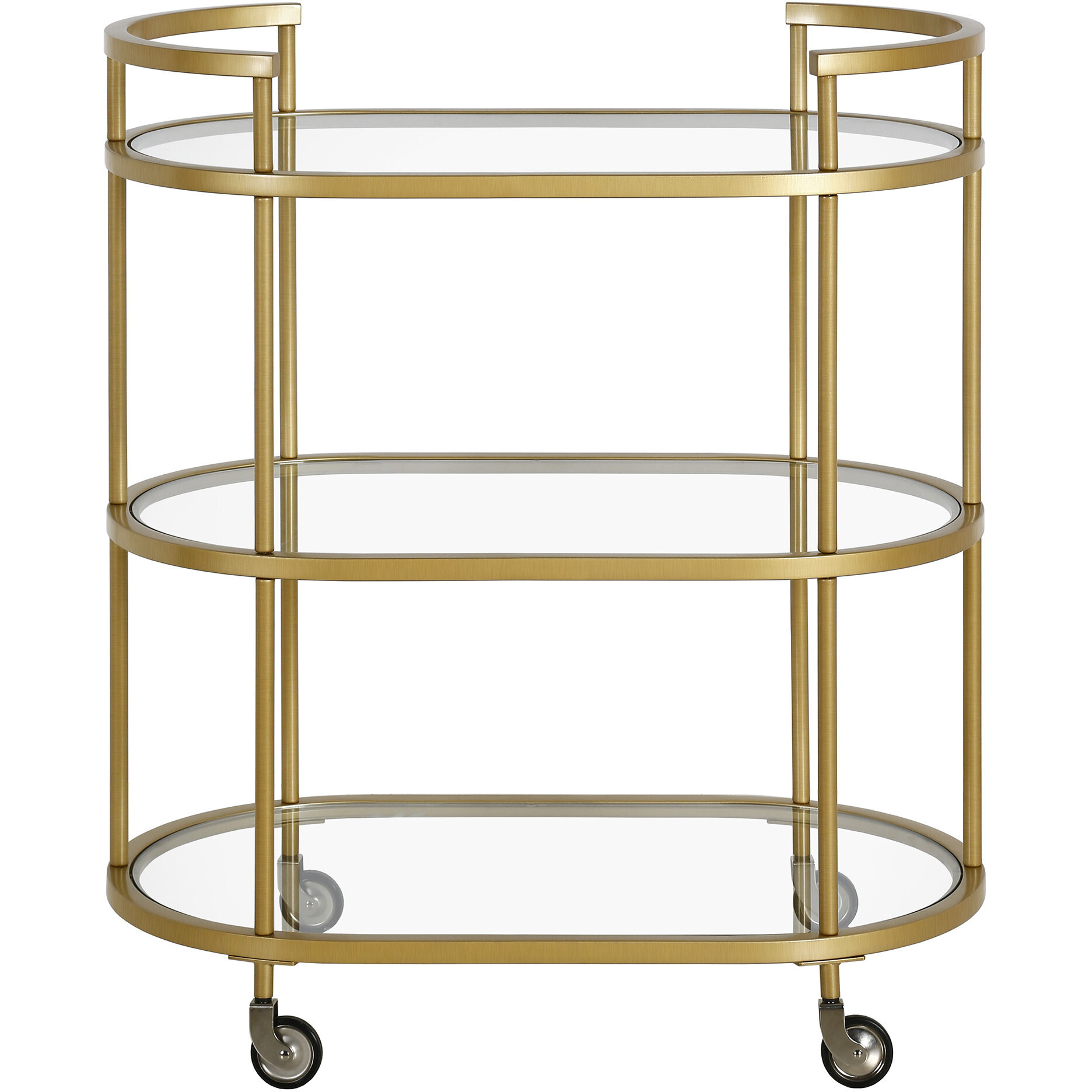 Brass Steel And Glass Oval Rolling Bar Cart