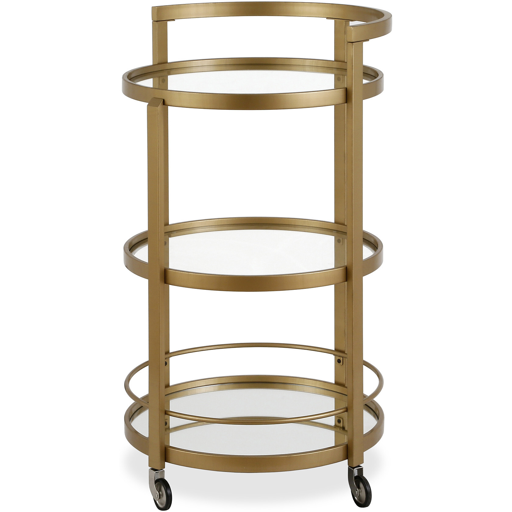 Brass Steel And Glass Round Rolling Bar Cart