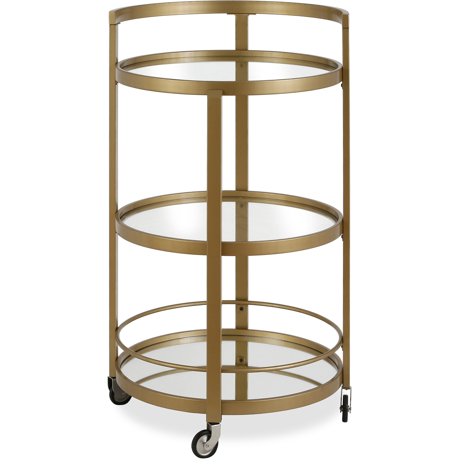 Brass Steel And Glass Round Rolling Bar Cart