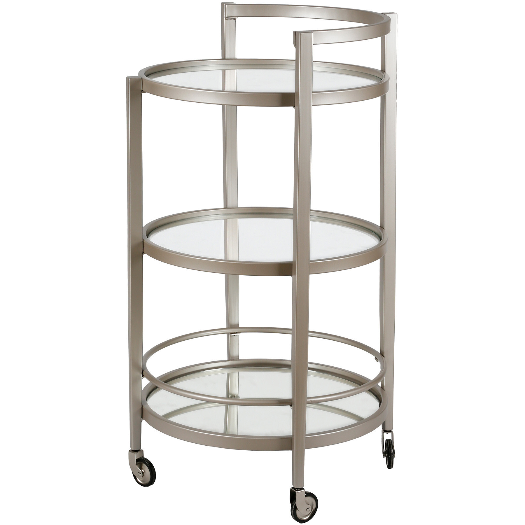 Nickel Steel And Glass Round Rolling Bar Cart