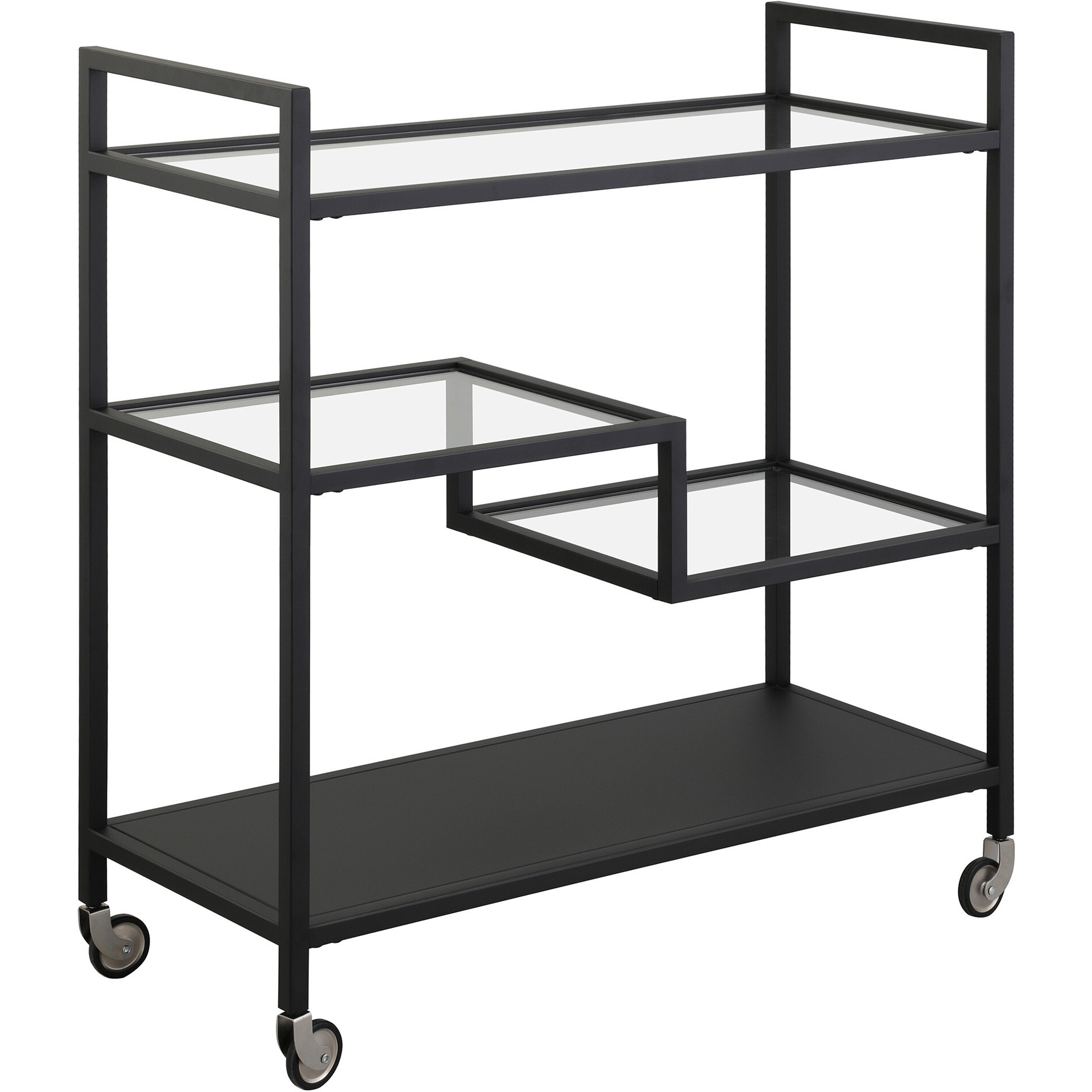 Black Steel And Glass Rolling Bar Cart