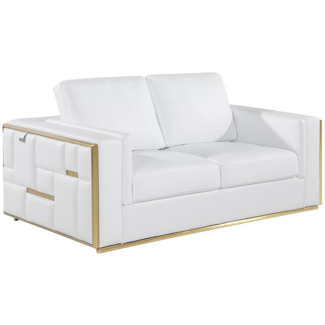 40"" White And Silver Metallic Leather Love Seat