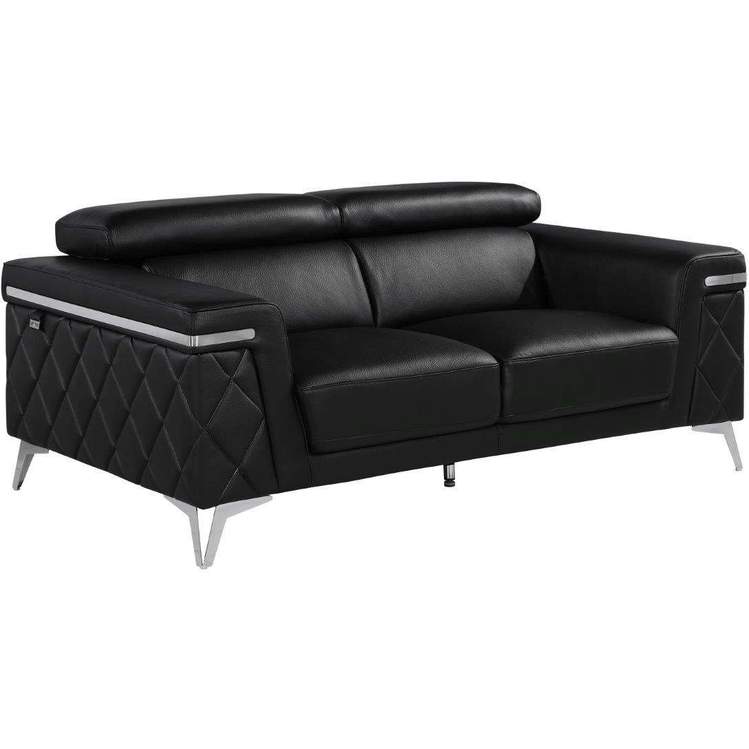 42"" Black And Silver Metallic Leather Love Seat