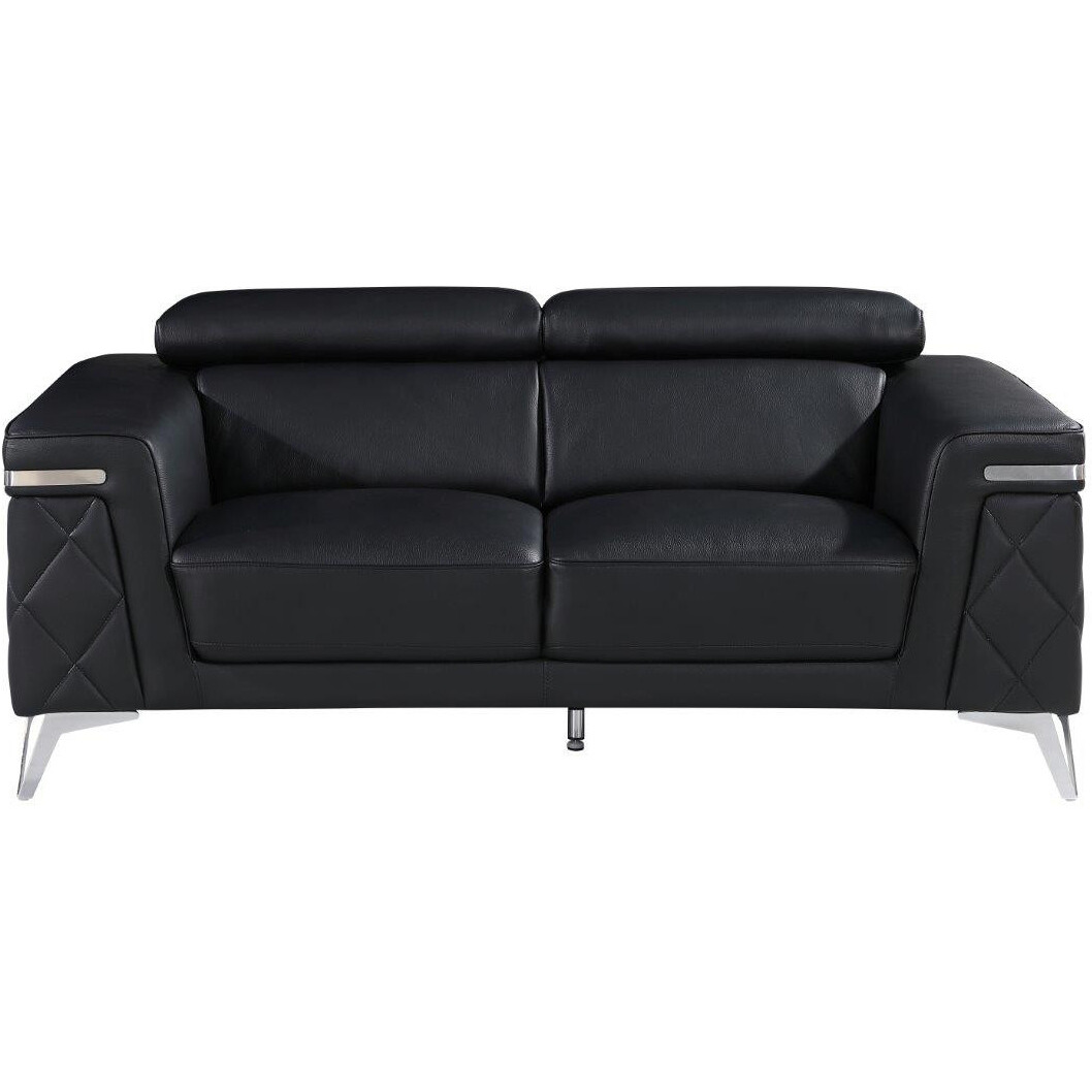 42"" Black And Silver Metallic Leather Love Seat