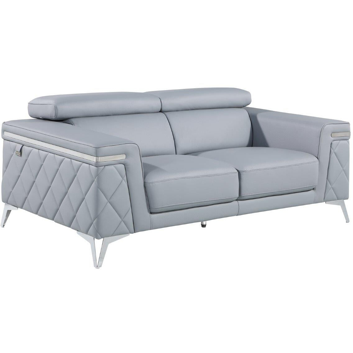42"" Light Blue And Silver Metallic Leather Love Seat