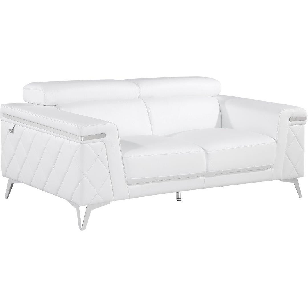 42"" White And Silver Metallic Leather Love Seat