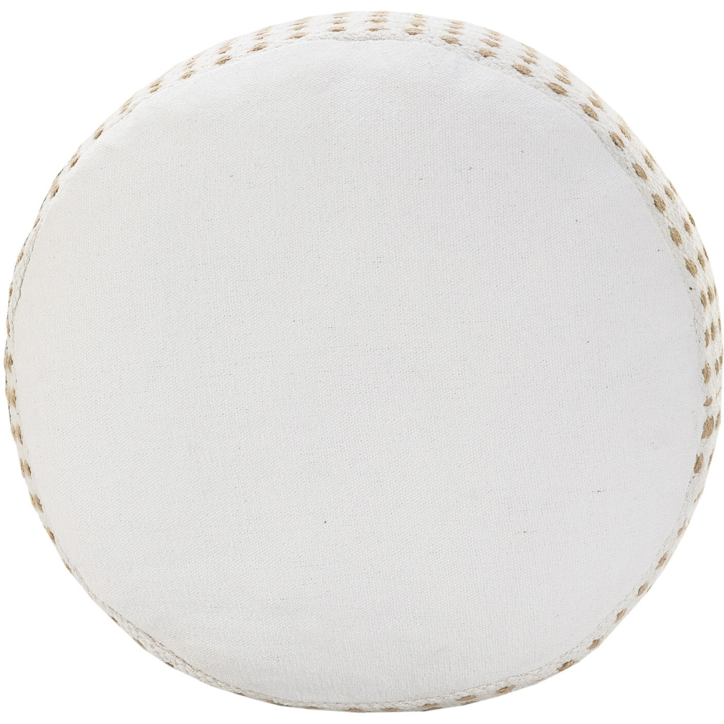 18"" White Jute Round Geometric Pouf Ottoman
