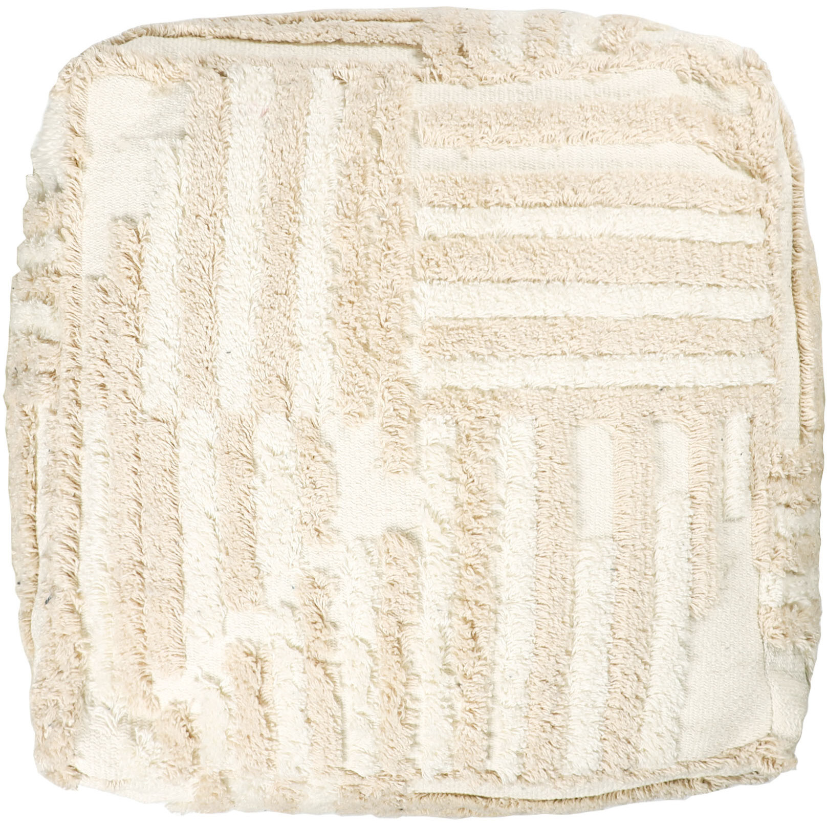 18"" Beige Cotton Cube Striped Pouf Ottoman