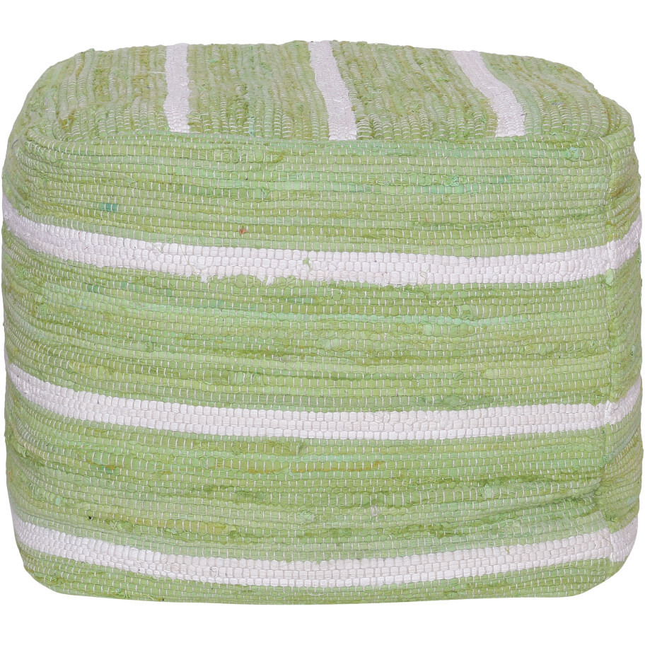 18"" Green Cotton Cube Striped Pouf Ottoman