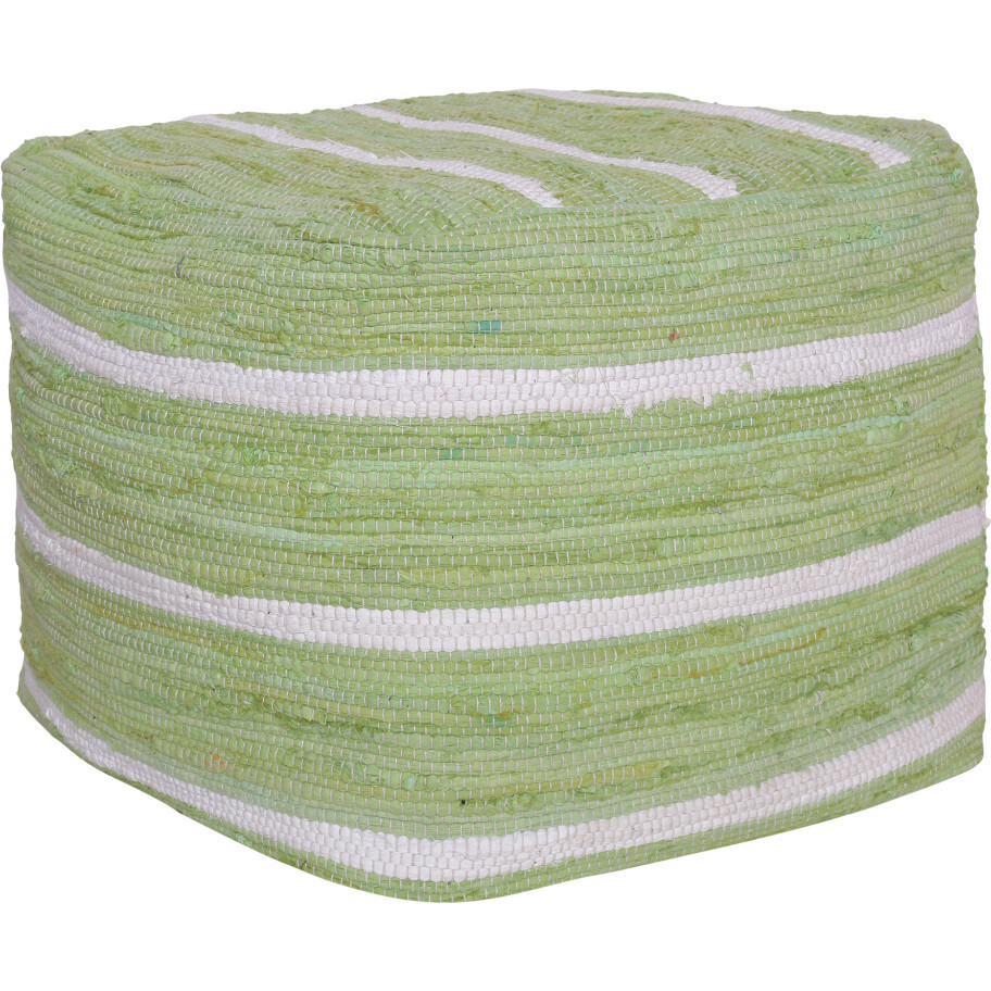 18"" Green Cotton Cube Striped Pouf Ottoman