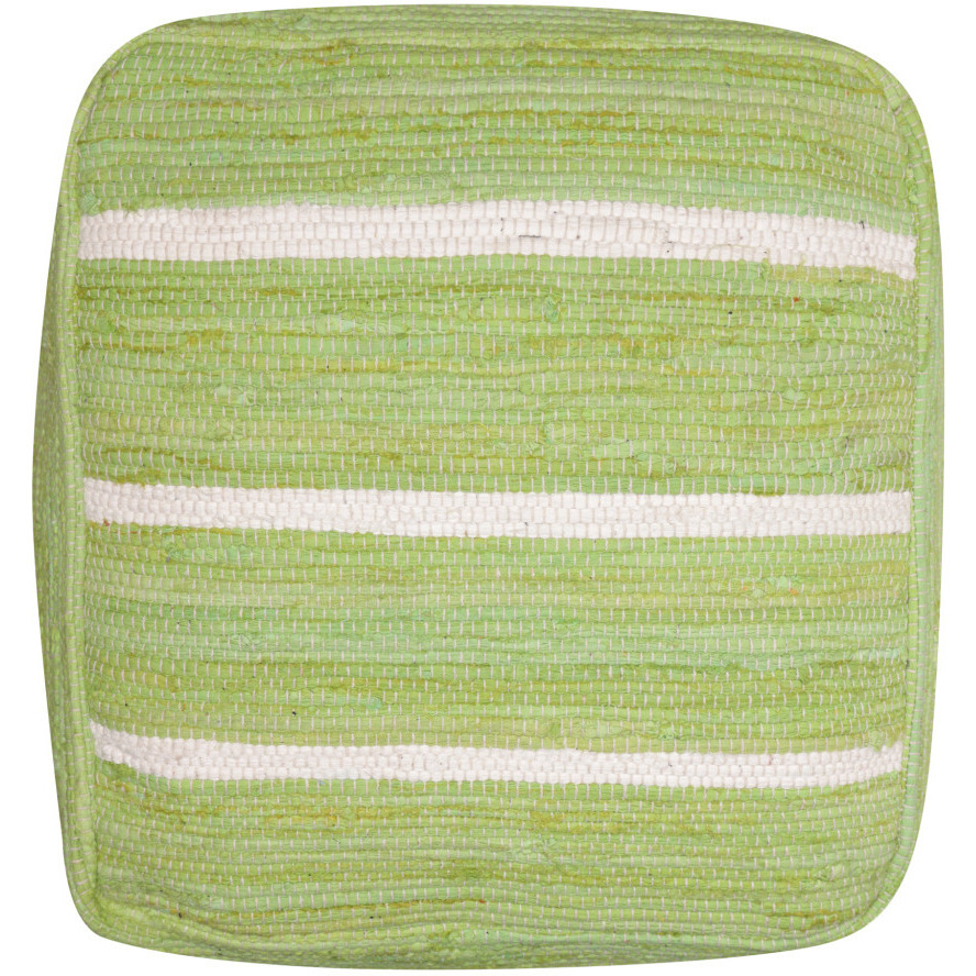 18"" Green Cotton Cube Striped Pouf Ottoman