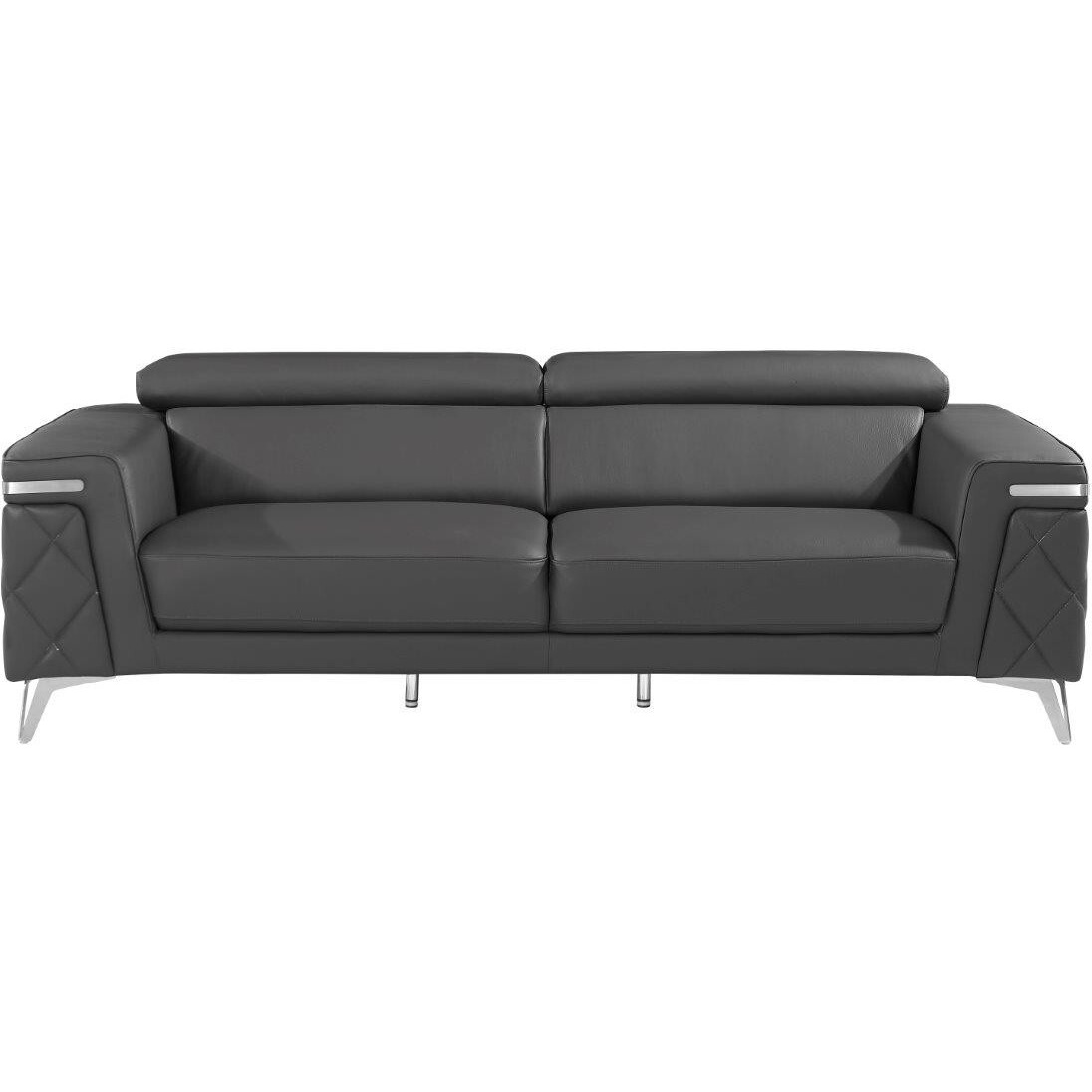 89"" Gray And Silver Top Grain Leather Sofa