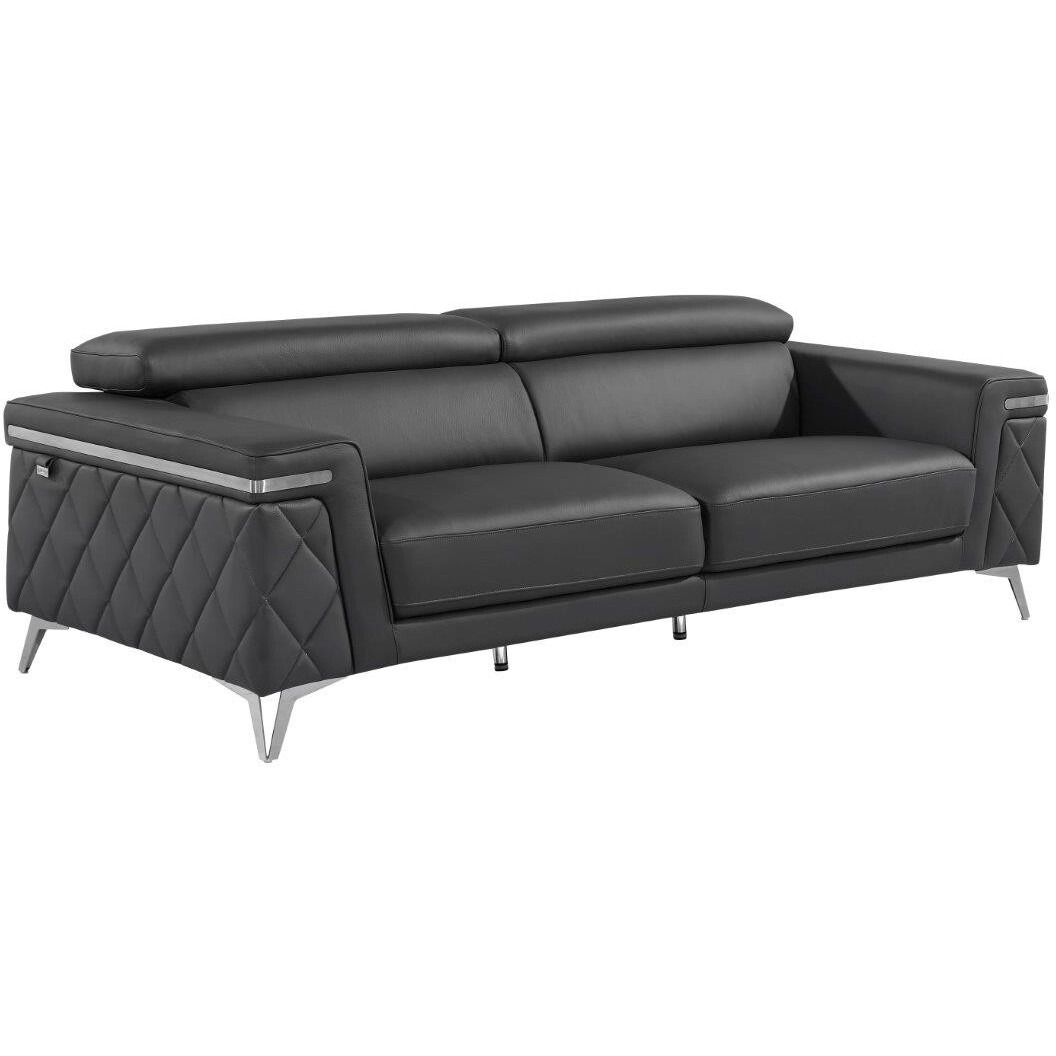 89"" Gray And Silver Top Grain Leather Sofa