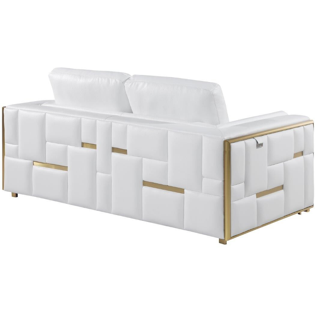 89"" White And Gold Top Grain Leather Sofa