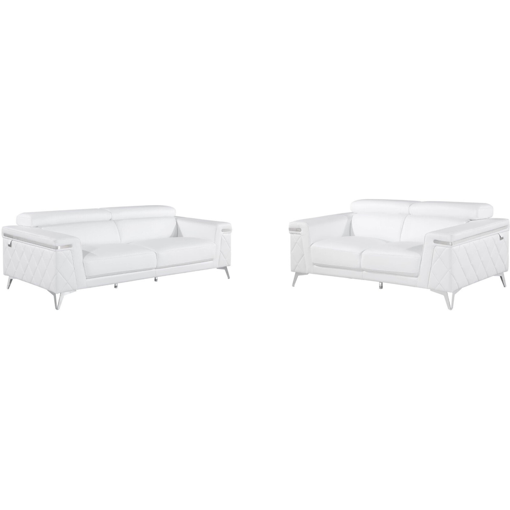 Two Piece Indoor White Italian Leather Five Person Seating Set
