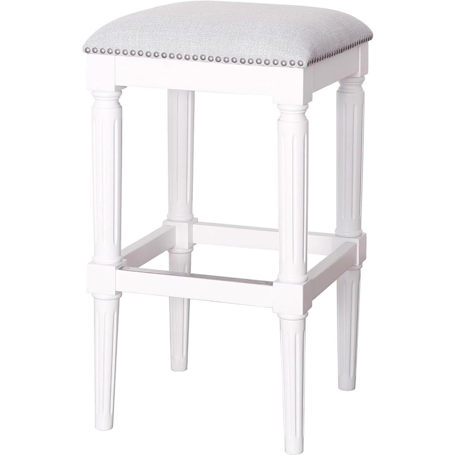 31"" Light Gray And White Solid Wood Backless Bar Height Bar Chair