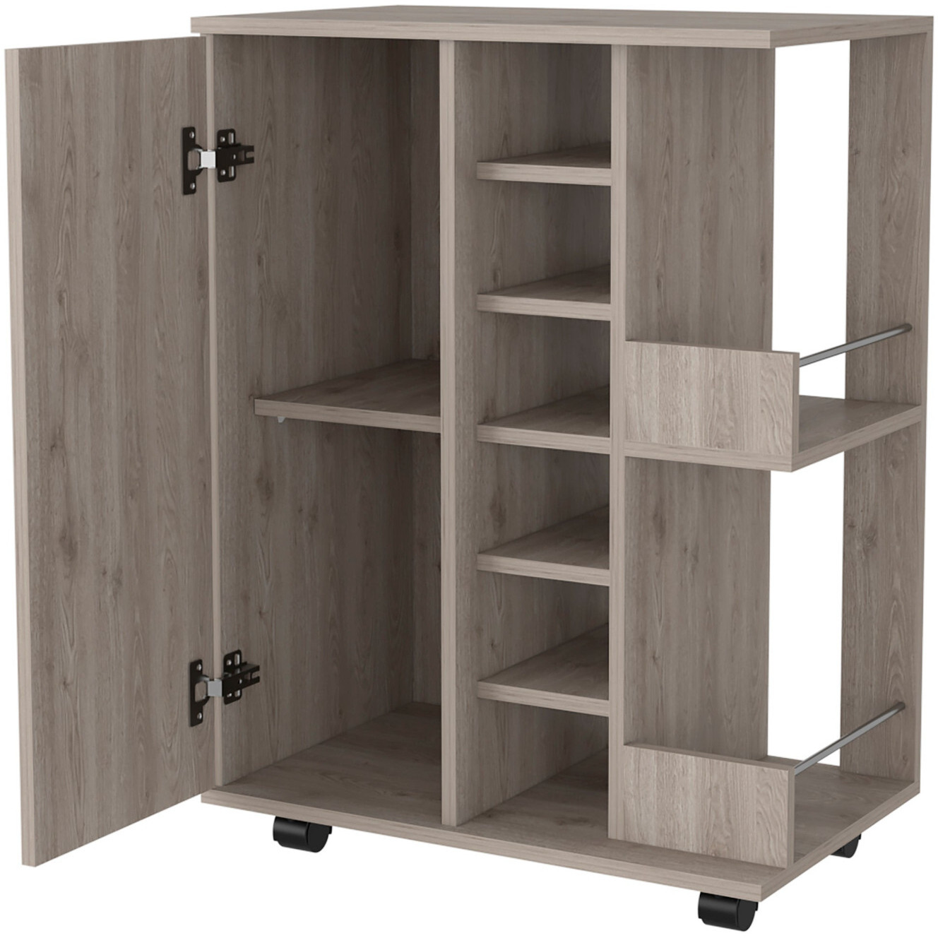Light Gray Rolling Bar Cart With Wine Storage