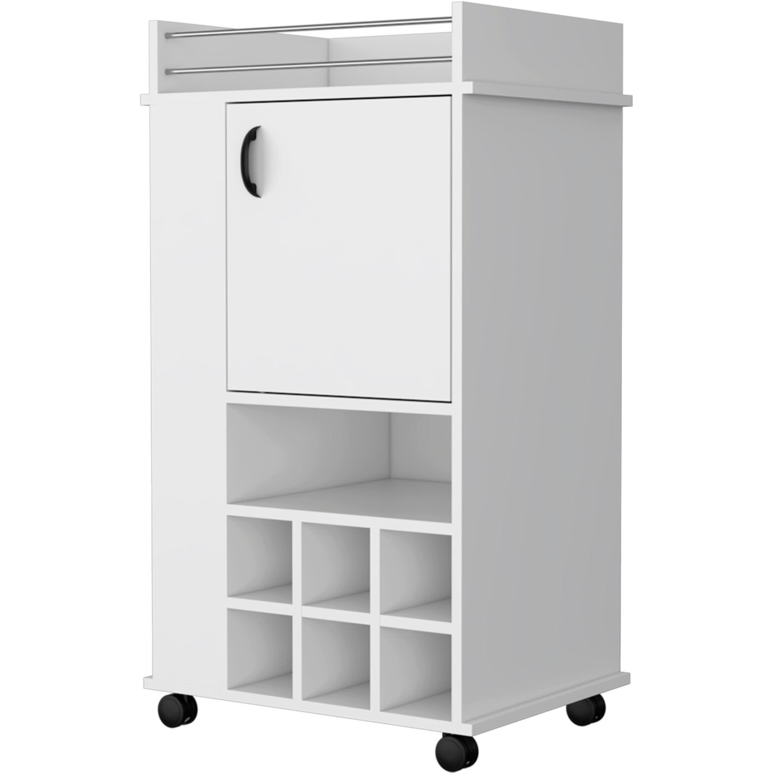 White Rolling Bar Cart With Wine Storage